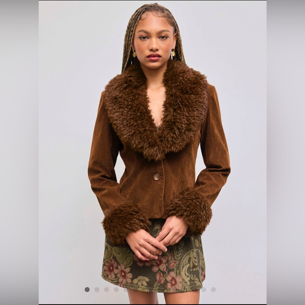 NWT Cider Suede V-neck Jacket With Fur Lining Size XS